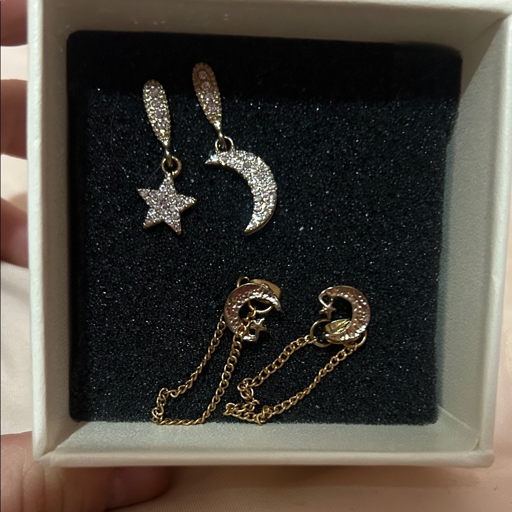 LA Express Gold and Silver Moon and Star Earrings